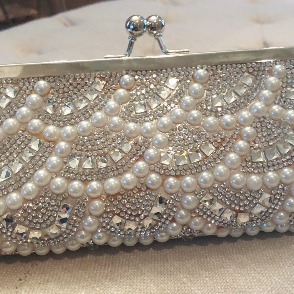 Pearl and crystal clutch